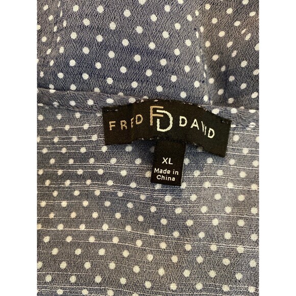 Fred David FD Blouse Top Plus Size XL Blue Gray Polka Dot Pullover Vented Sleeve - Picture 8 of 11